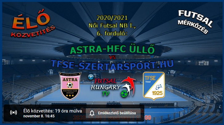 Astra-HFC Üllő – TFSE-Szertarsport.hu (2020.11.08, stream)