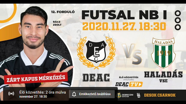 DEAC – Haladás VSE (Stream 11.27 18:30)