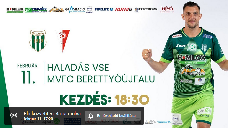 Haladás VSE – MVFC Berettyóújfalu (stream 2021-02-11)